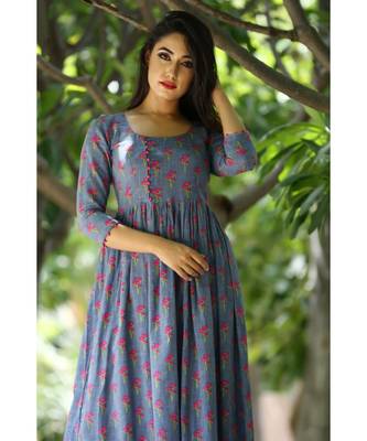 grey cotton printed dress with buttons detailing 3