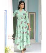 green cotton peacock print one piece