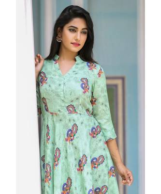 green cotton peacock print one piece 2