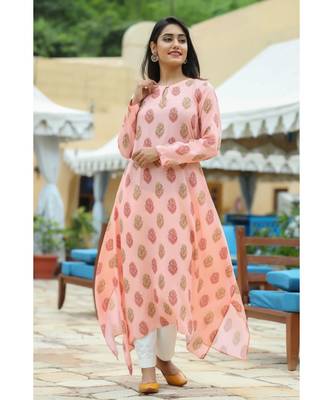 peach cotton peach A line kurta 1