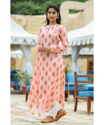 peach cotton peach A line kurta 2