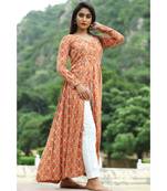 orange cotton cotton rayon front open kurta