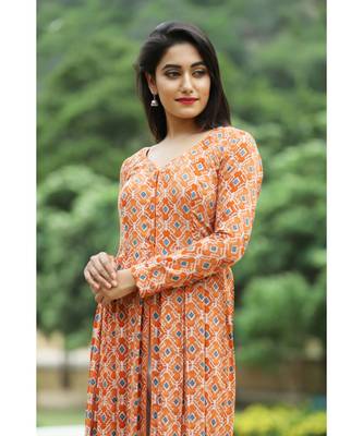 orange cotton cotton rayon front open kurta 2