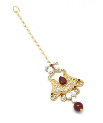 Maroon Gold Plated Maang Tikka 1