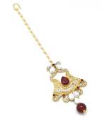 Maroon Gold Plated Maang Tikka