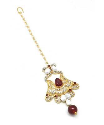 Maroon Gold Plated Maang Tikka 2