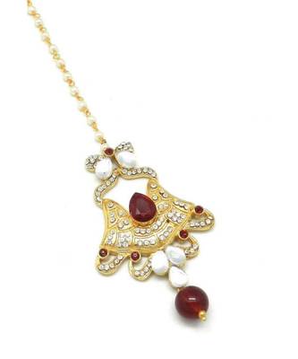 Maroon Gold Plated Maang Tikka 3