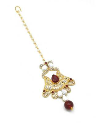 Maroon Gold Plated Maang Tikka 4