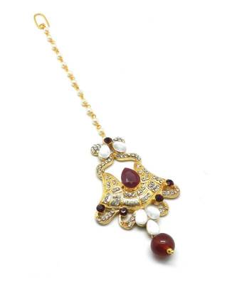 Maroon Gold Plated Maang Tikka 1