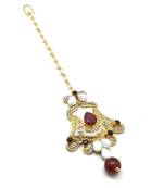 Maroon Gold Plated Maang Tikka