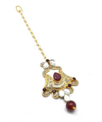 Maroon Gold Plated Maang Tikka 2
