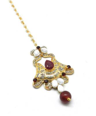 Maroon Gold Plated Maang Tikka 3