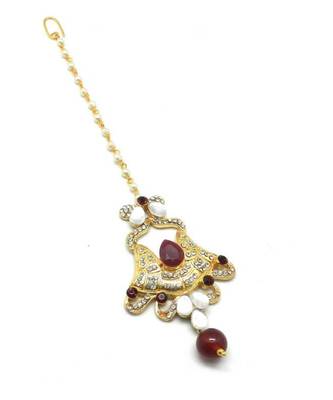 Maroon Gold Plated Maang Tikka 4