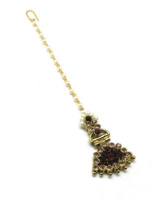 Maroon Gold Plated Maang Tikka 1