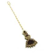 Maroon Gold Plated Maang Tikka
