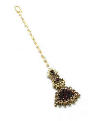 Maroon Gold Plated Maang Tikka 2