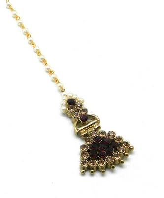 Maroon Gold Plated Maang Tikka 3