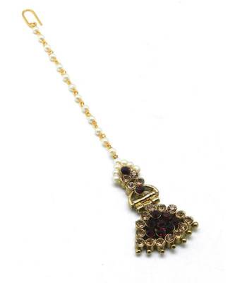 Maroon Gold Plated Maang Tikka 4