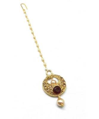 Maroon Gold Plated Maang Tikka 1