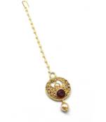 Maroon Gold Plated Maang Tikka