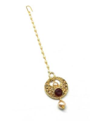 Maroon Gold Plated Maang Tikka 2