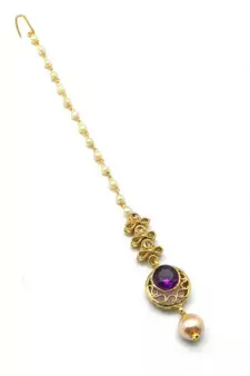 Purple Gold Plated Maang Tikka