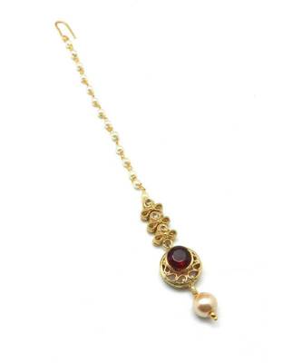 Maroon Gold Plated Maang Tikka 1