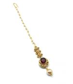Maroon Gold Plated Maang Tikka
