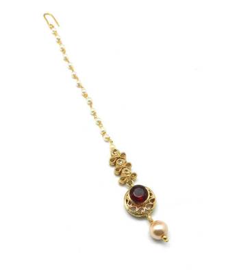 Maroon Gold Plated Maang Tikka 3