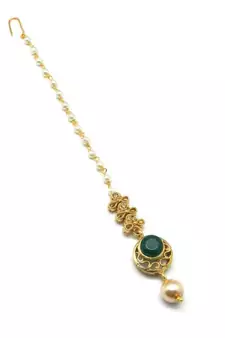 Green Gold Plated Maang Tikka