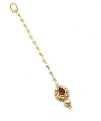 Maroon Gold Plated Maang Tikka 1