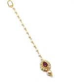 Maroon Gold Plated Maang Tikka