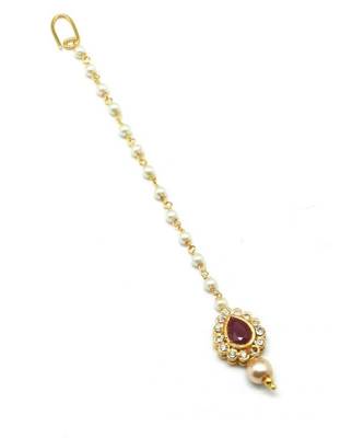 Maroon Gold Plated Maang Tikka 3