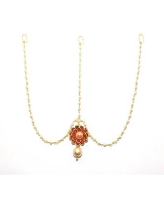Maroon Gold Plated Maang Tikka 1