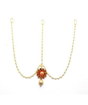 Maroon Gold Plated Maang Tikka 2