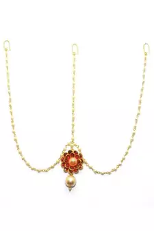 Maroon Gold Plated Maang Tikka
