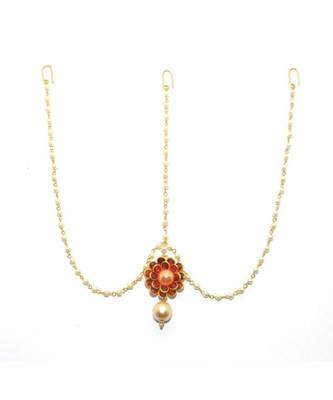 Maroon Gold Plated Maang Tikka 3