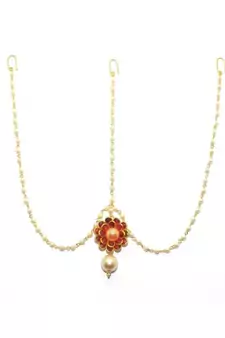 Maroon Gold Plated Maang Tikka