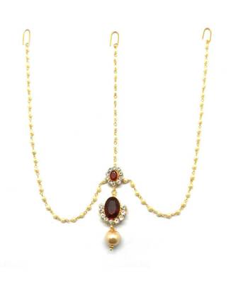 Maroon Gold Plated Maang Tikka 1