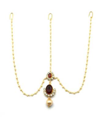 Maroon Gold Plated Maang Tikka 2
