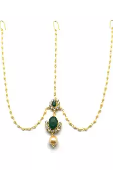 Green Gold Plated Maang Tikka