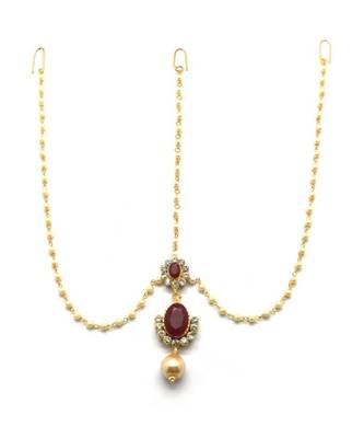 Maroon Gold Plated Maang Tikka 1