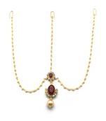 Maroon Gold Plated Maang Tikka