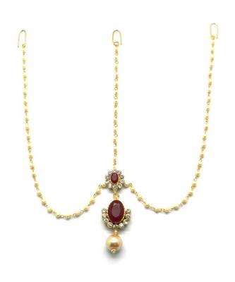 Maroon Gold Plated Maang Tikka 2