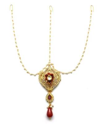 Maroon Gold Plated Maang Tikka 1