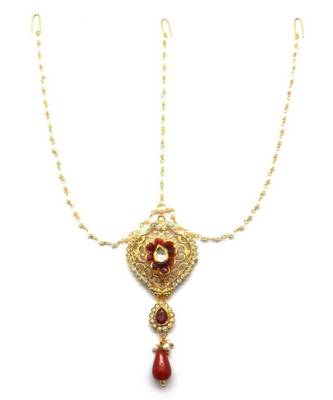 Maroon Gold Plated Maang Tikka 2
