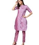 Purple Striped Art Silk Kurta