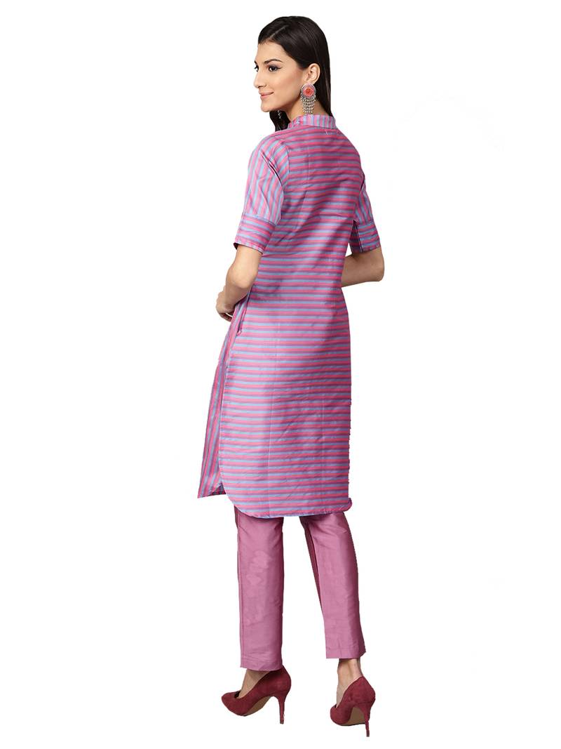 Purple Striped Art Silk Kurta