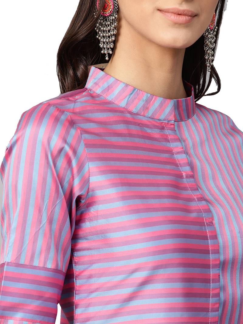 Purple Striped Art Silk Kurta