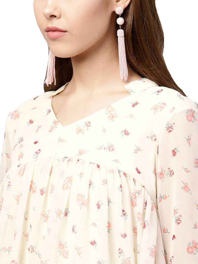 Cream Chiffon Printed Kurta